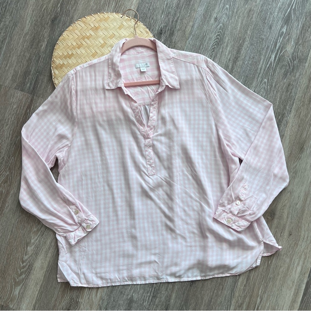 J. Jill pink gingham print popover blouse